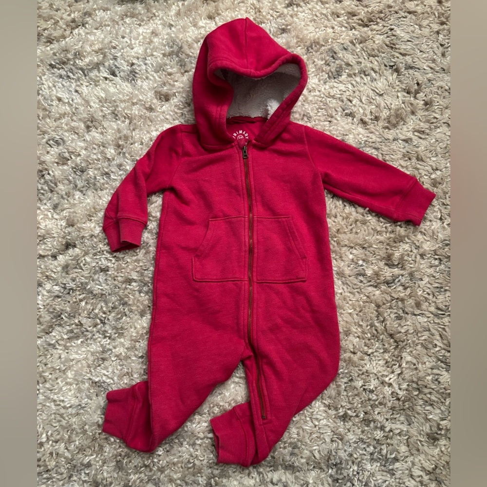 Primary Pink Hooded Kids Footie - 12-18m